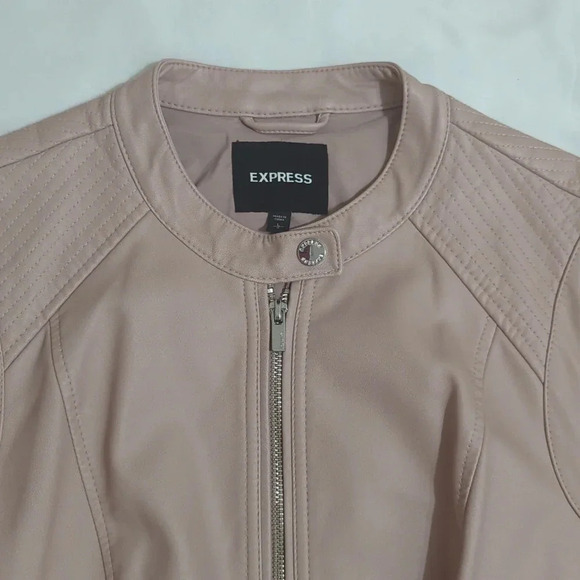 EXPRESS Faux Leather Double Peplum Jacket, Color Pink Size L - Picture 6 of 16
